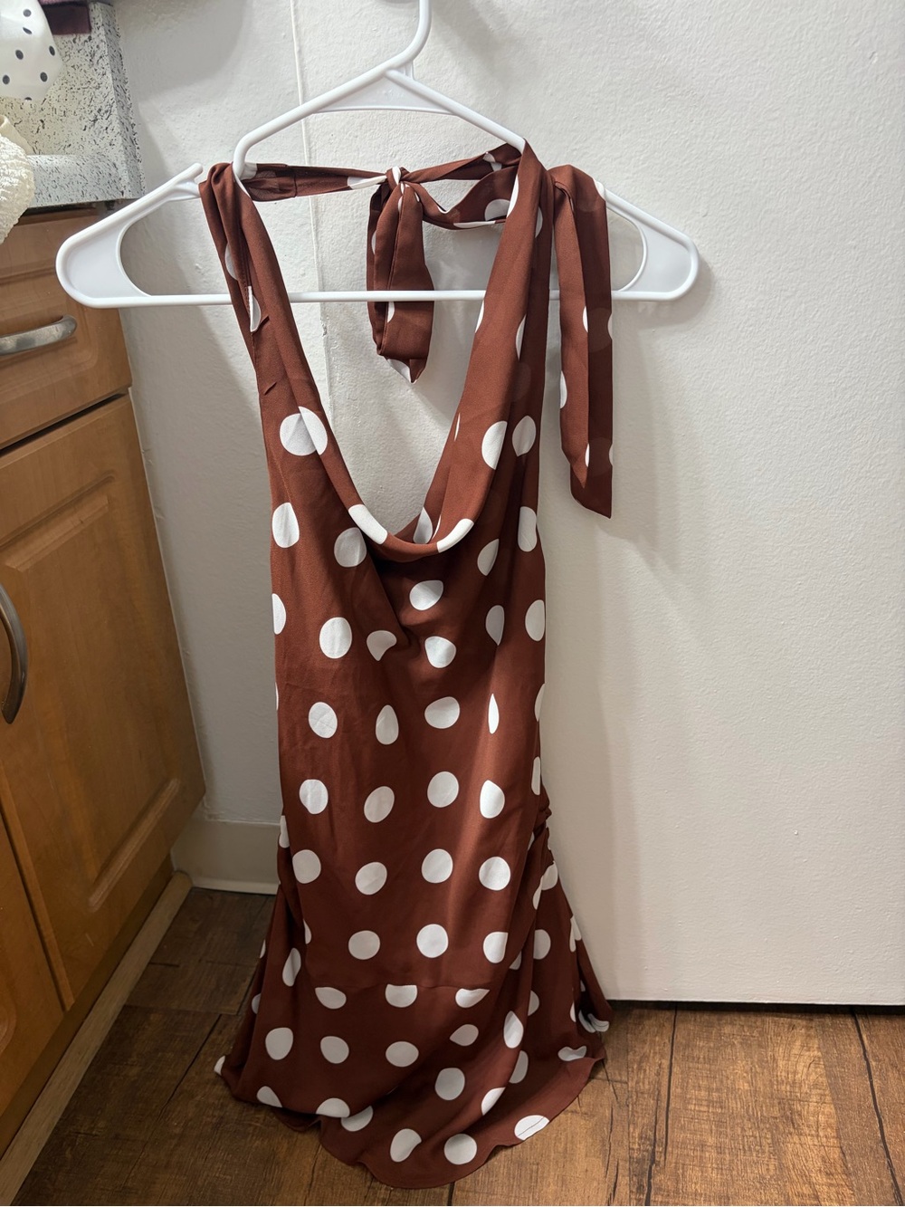 PacSun Brown and White Polka Dot Halter Mini Dress